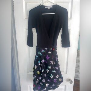 Diane Von Furstenberg Black Dress with Colorful Floral Accents